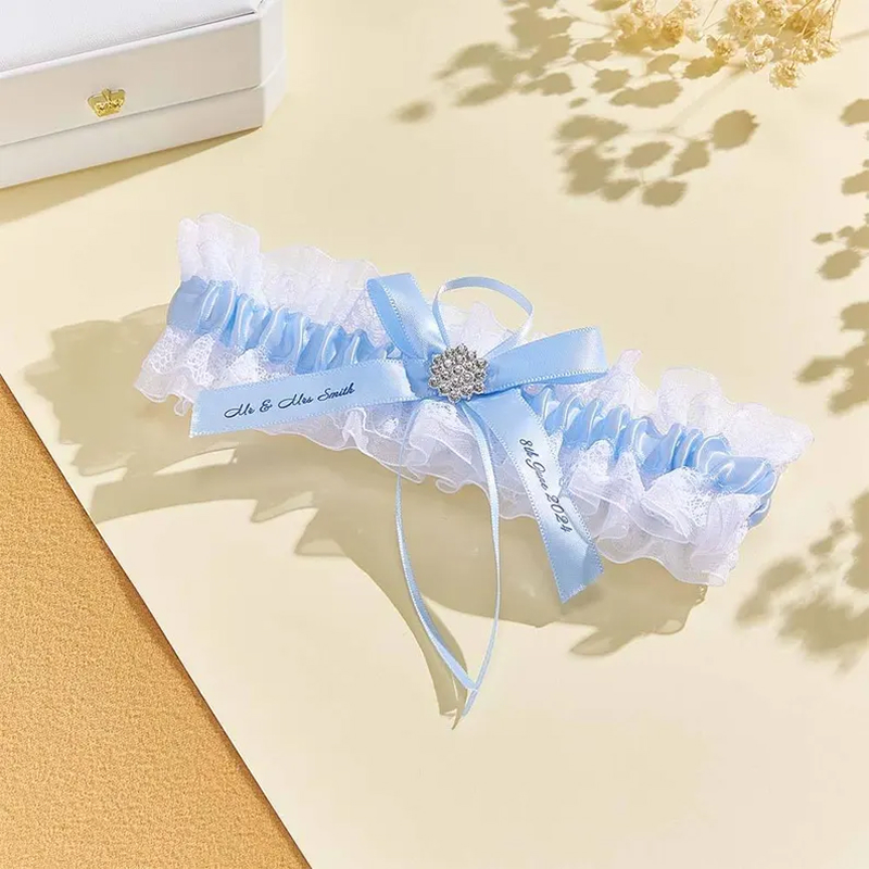 Personalized Wedding Garter: Blue Lace Bridal Keepsake, Custom Date